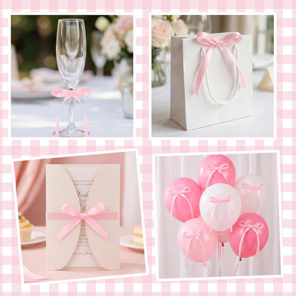 30 Pack Bow Cake Toppers Pink Ribbons Bows for Cake Coquette Themed Bow Cupcake Toppers Pink Bow Birthday Decorations for Baby Shower, Birthday, Wedding, Bachelorette, Mothers Day Decorations