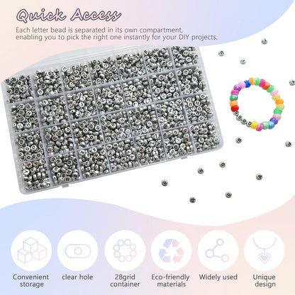 Amaney 1400pcs Glow Letter Beads, Heart Beads Whit Elastic Beading Cord,4x7mm Round Acrylic Alphabet Beads for Friend Bracelet Jewelry Making