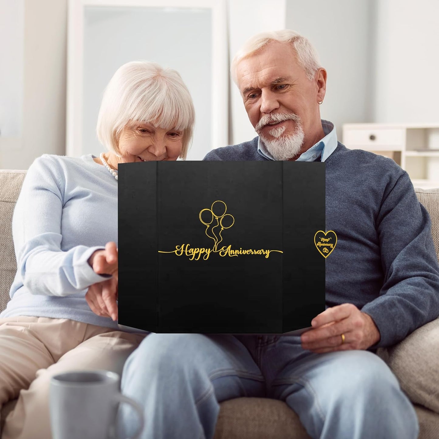 DARUNAXY Black Gold Happy Anniversary Party Decorations, Happy Anniversary Alternative Signature Guest Book Wedding 1st 10th 40th 50th Anniversary Signing Card Board Party Supplies