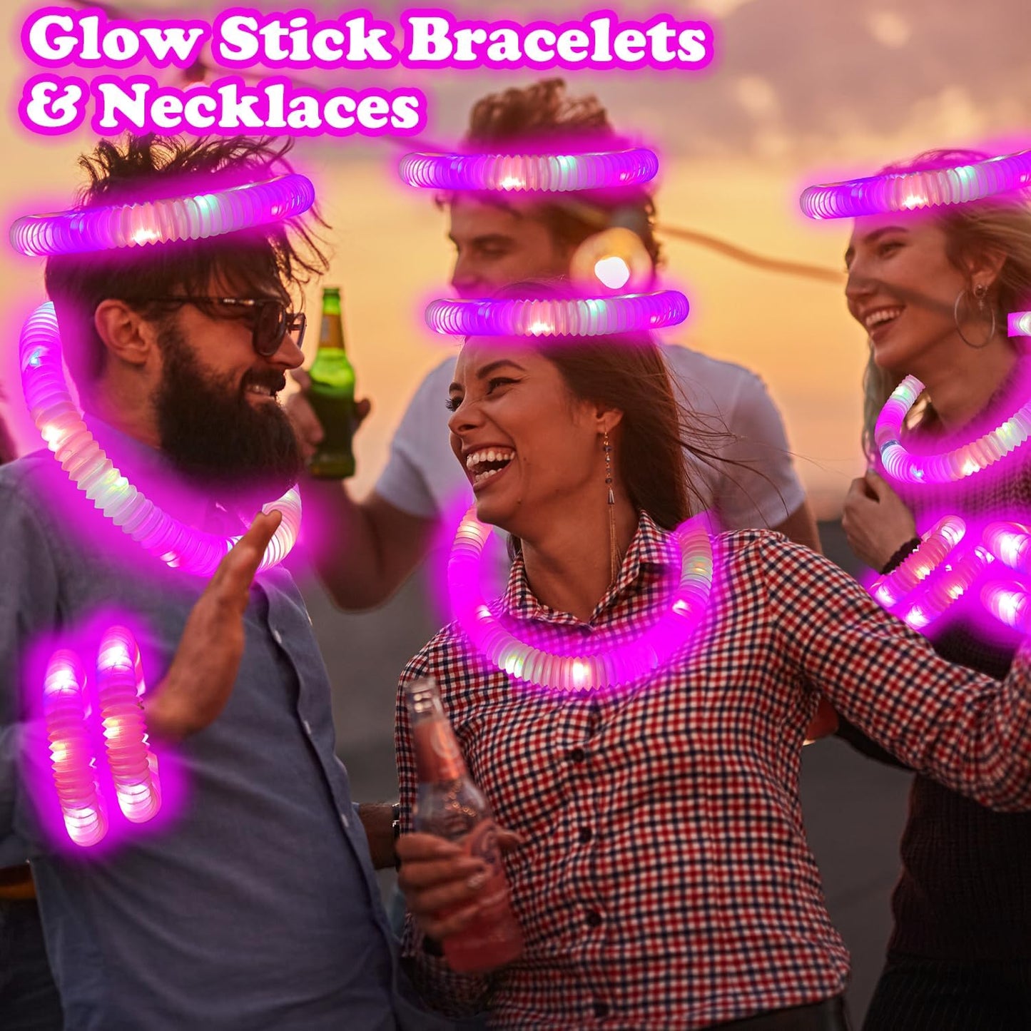 Orange Glow Sticks Party Favors Supplies for Kids 24 PCS,4th of July LED Light up Pop Tubes for Toddlers,Neon Necklaces Bracelets Accessories,Birthday Dance Party 250th Anniversary Camping Toys Gifts