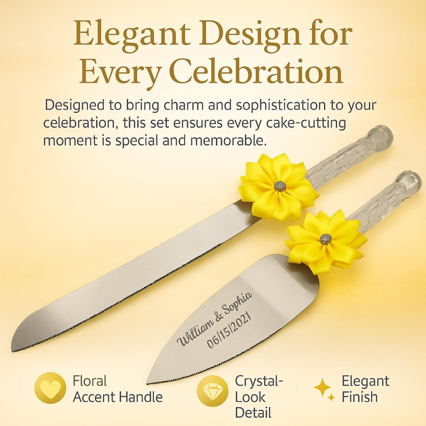 GIFTS INFINITY Personalized Wedding Cake Knife and Server Set with Engraving – Cake Cutting Utensil Set, Keepsake Gift for Wedding, Anniversary, Reception, Birthday & Other Occasions (CH-101WB)