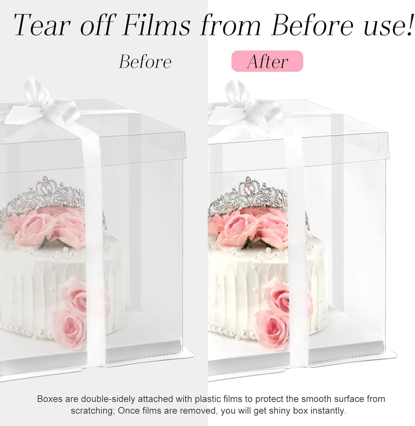Ocmoiy 8x8x9Inch Clear Cake Box, 5 Pcs Cake Boxes with Ribbon Suitable for Packaging 6 Inch Cake, Disposable Cake Holder Carrier for Wedding, Birthday, Party