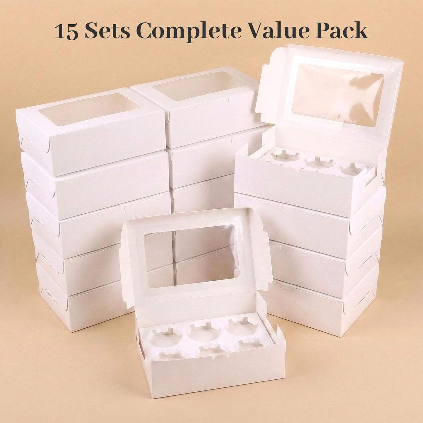 VGOODALL 6PCS White Cupcake Boxes, 6 Count Cupcake Containers with Window Holding 36 Pastry Box for Birthday Holiday Party Bakery Supplies