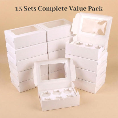 VGOODALL 6PCS White Cupcake Boxes, 6 Count Cupcake Containers with Window Holding 36 Pastry Box for Birthday Holiday Party Bakery Supplies