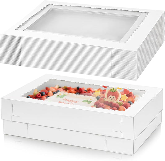 20 Pieces 14x10x4 Inch Cake Boxes, White Rectangle Quarter Sheet Bakery Boxes with Window, Large Paperboard Container for Donuts Cookies Baking Cake Pastry Pie Packaging