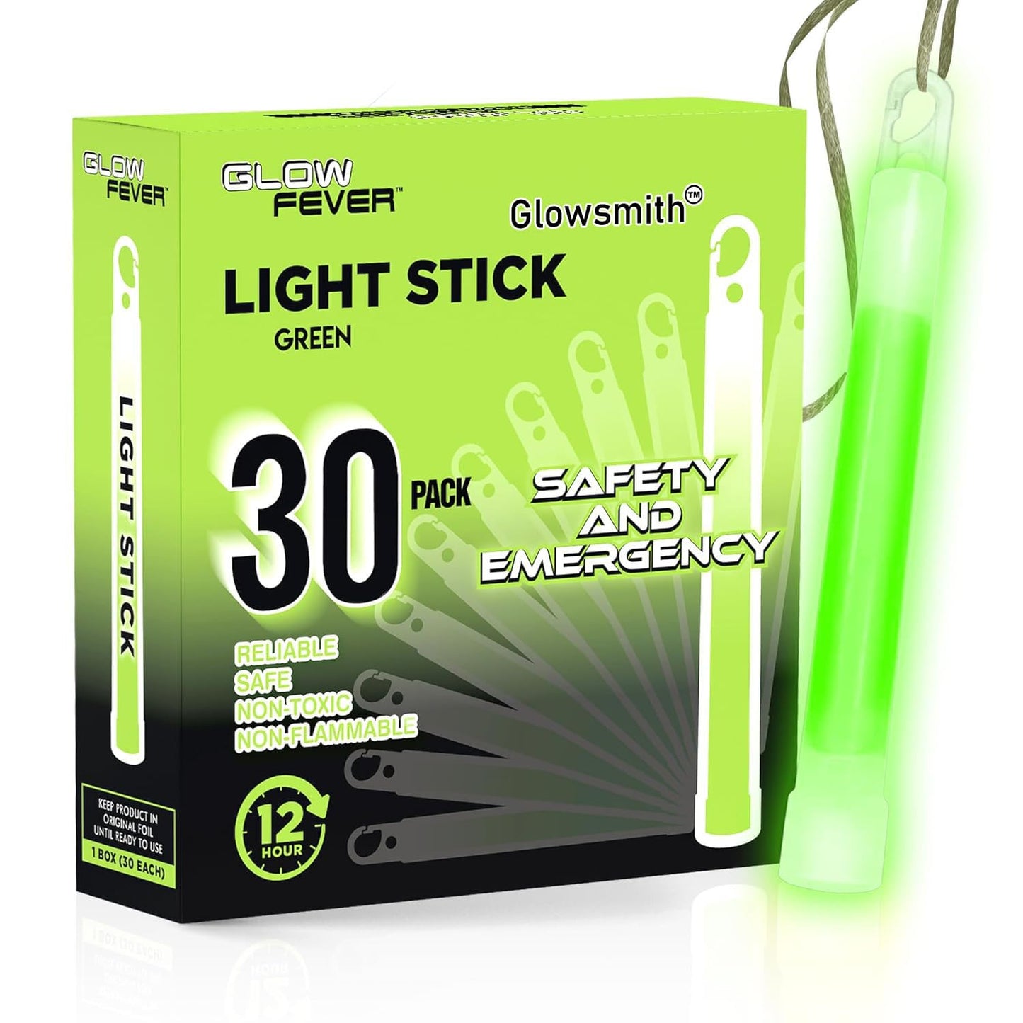 Glow Fever Emergency Safety Military Grade Glow Sticks, 30pcs 6'' Lightsticks, Light Up Ultra Bright with 12 Hours Duration. for Hiking Party Camping Blackouts Hurricane Shelter Survival Kit (Yellow)