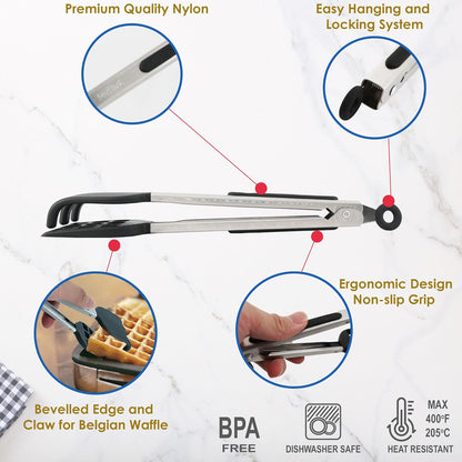 Mini Waffle Tongs by StarBlue Green – 8 Inches Silicone and Nylon Serving Tongs with Non-Slip Smooth Handles, Non-Scratch and Dishwasher Safe, Multipurpose Spatula for Belgian Waffle Serving
