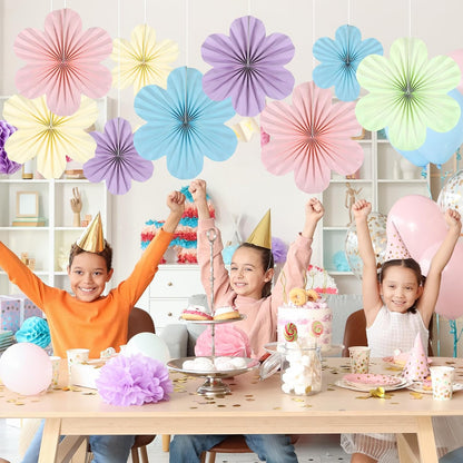 Justforjoyful 9PCS Pastel Paper Flowers Decorations Pastel Paper Fans Floral Backdrop Decor 3D Tissue Flowers Decorations for Classroom Wall Room Bulletin Board Birthday Supplies