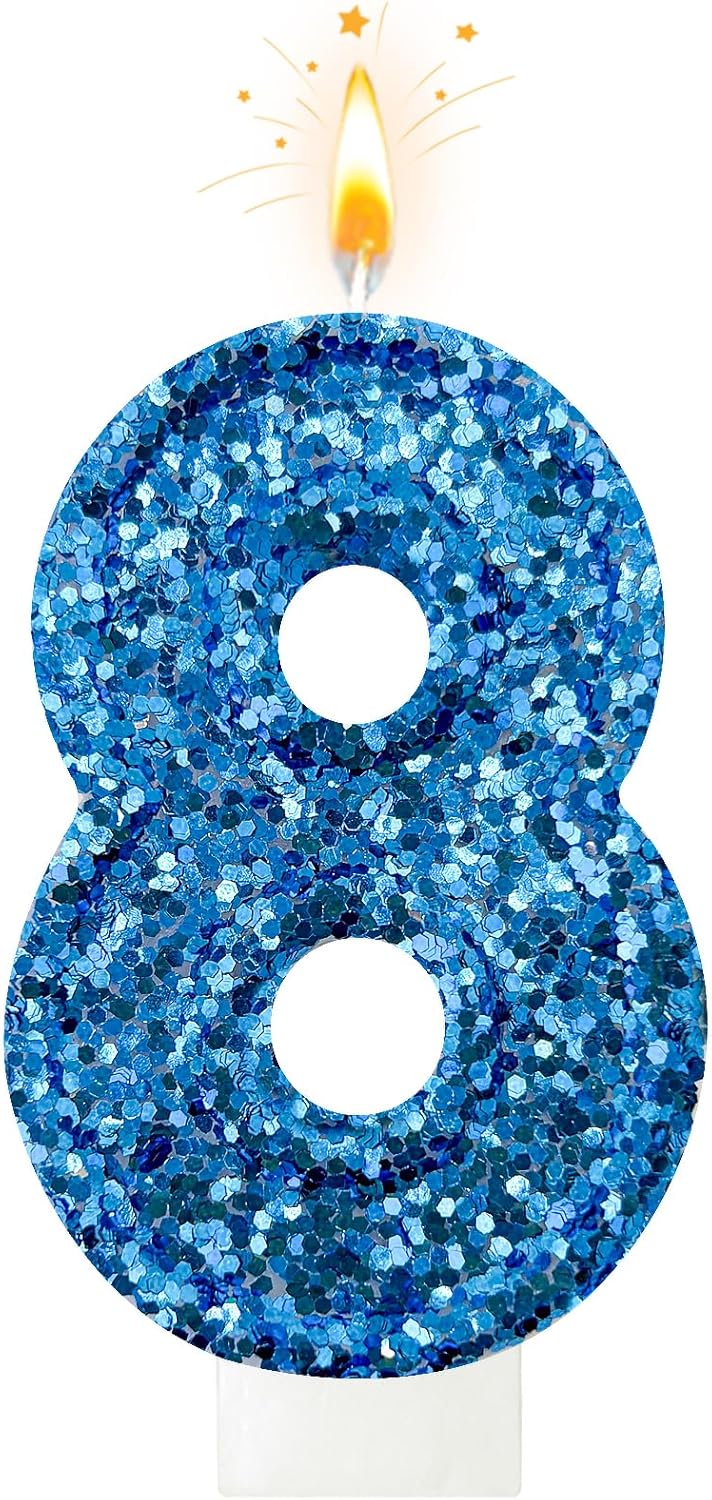 Birthday Number Candles, Glitter Number Candle Cake Decorations with Sequins, Cupcake Decorations for Girls, Women, Party Anniversary Celebrations (Number 6, Purple)