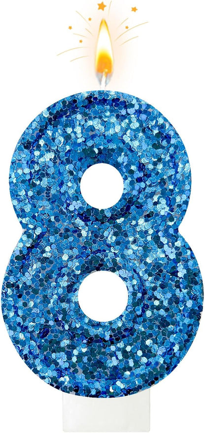 Birthday Number Candles, Glitter Number Candle Cake Decorations with Sequins, Cupcake Decorations for Girls, Women, Party Anniversary Celebrations (Number 6, Purple)