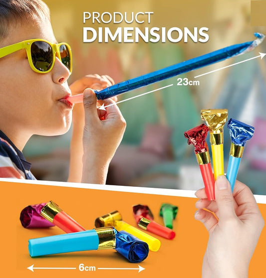 25pcs Small Party Blowers,Colourful Noisemakers Party Blowouts Squawkers Fringed Noise Maker,Birthday Noisemakers Birthday Blow Horns Party Whistles