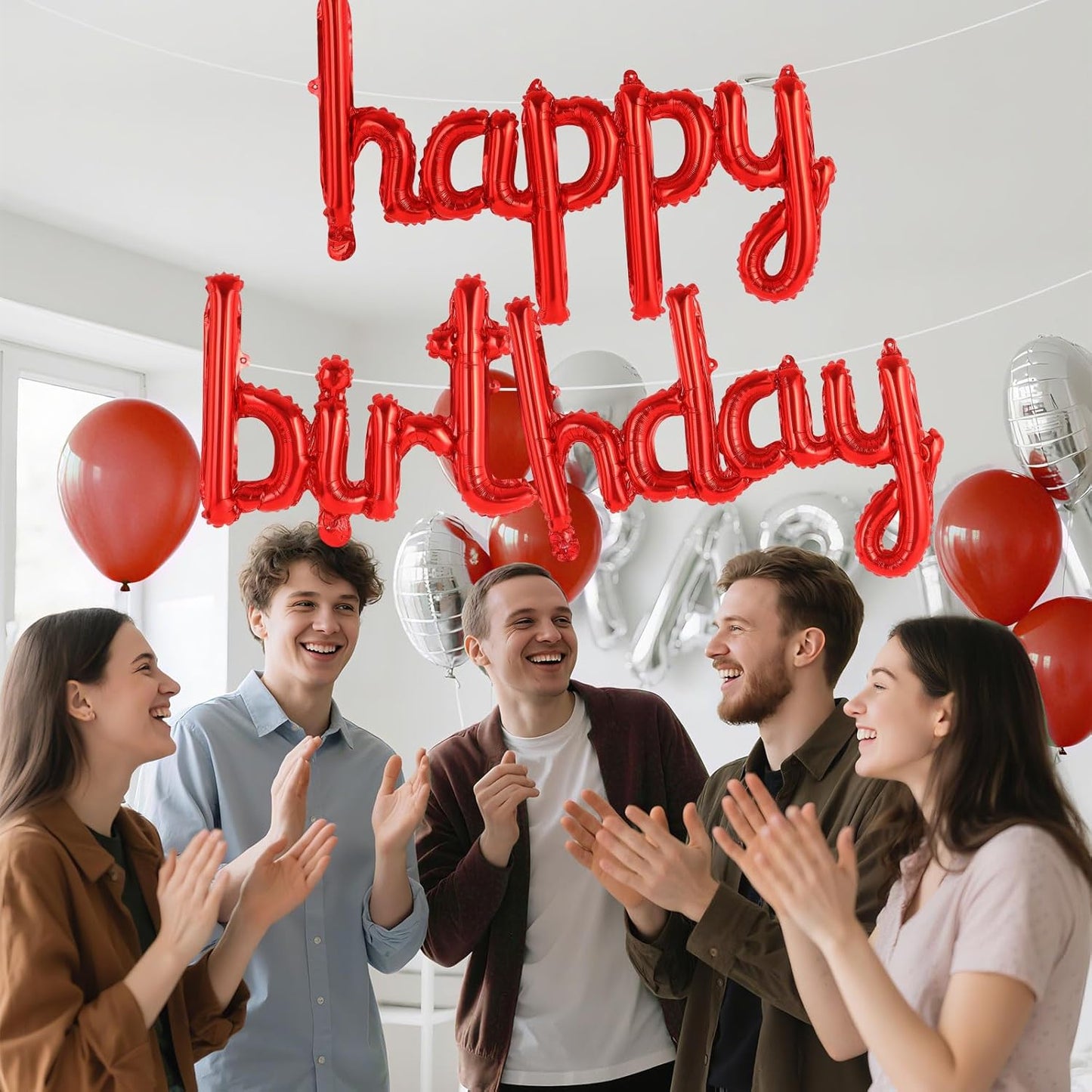 Happy Birthday Balloons Banner Foil Letters Balloons Connected, Personalized Birthday Signs for Women Men Boys Girls Birthday Party Decorations, Small Gold