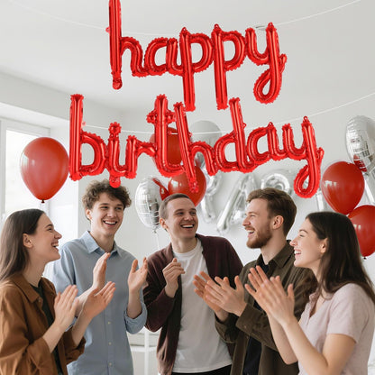 Happy Birthday Balloons Banner Foil Letters Balloons Connected, Personalized Birthday Signs for Women Men Boys Girls Birthday Party Decorations, Small Gold