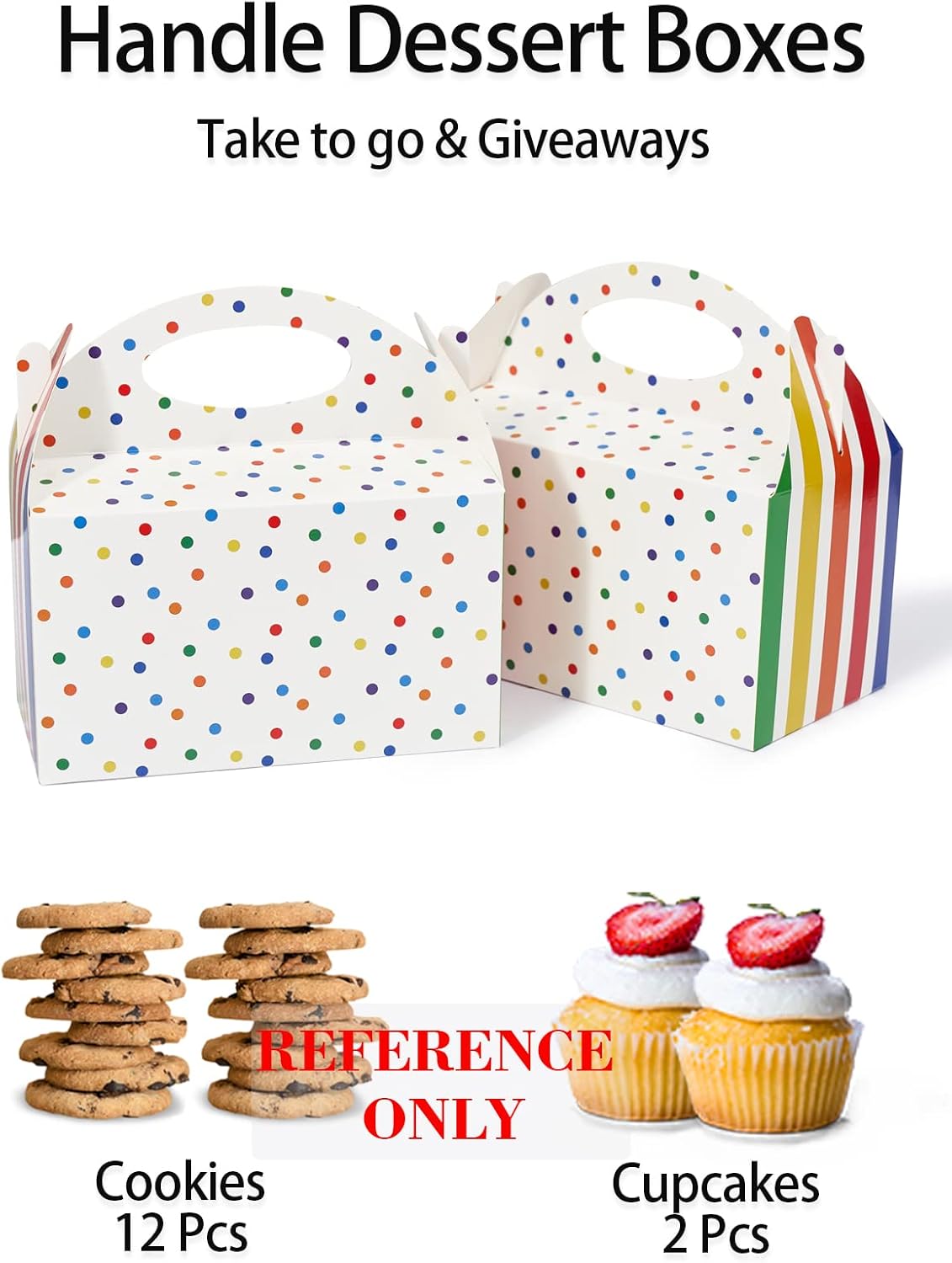 Happyhiram 50 Pcs Party Treat Boxes - White, 6 Inch Candy Boxes with Handle - Paper Cookie Gift & Snack Goodie Bags for Kids Birthday, Baby Shower, Wedding