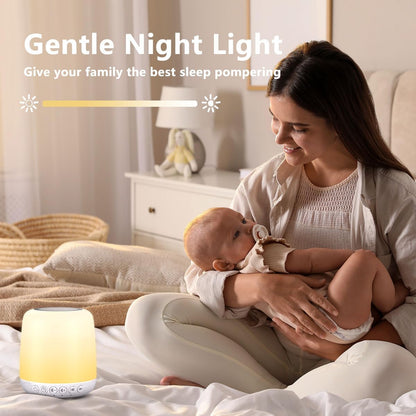 Sound Machine Easysleep White Noise Machine with 25 Soothing Sounds and Night Lights with Memory Function 32 Levels of Volume and 5 Sleep Timer Powered by AC or USB for Sleeping Relaxation (White)