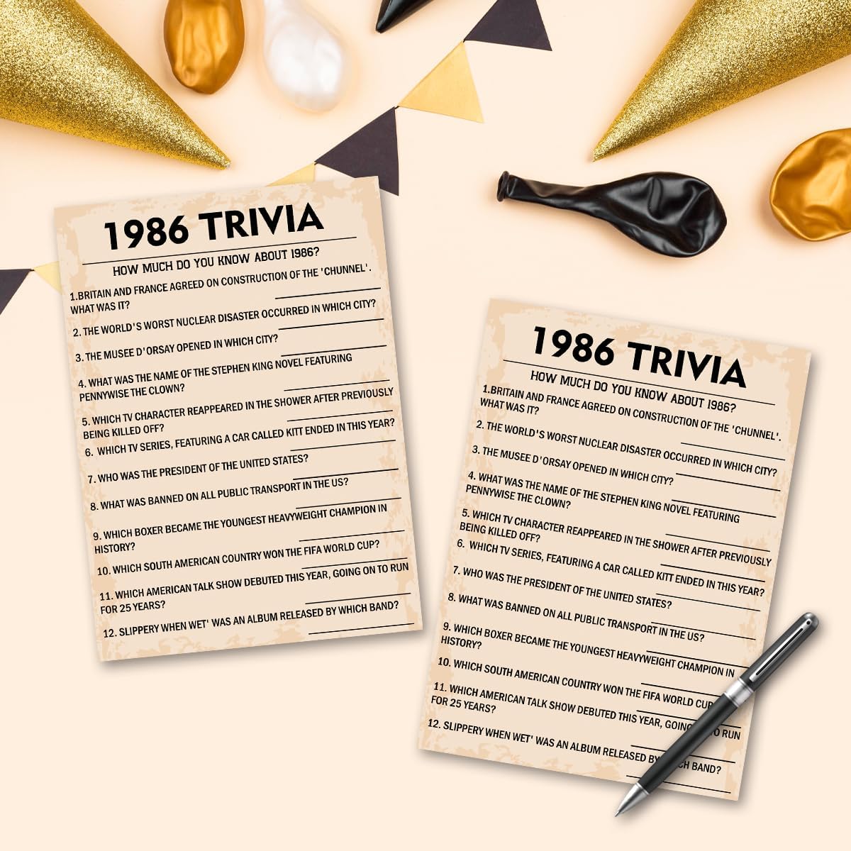 QUPT 40th Birthday Party Games, Movies in 1986 Games, Birthday Party Supplies for Adults, Fun 1986s Party Game，Pack of 30 Cards