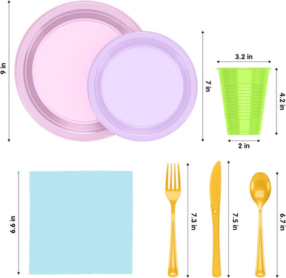 350 Pcs Black Plastic Plates For Party, Black Disposable Plates Set, 50 Of Each 9" Dinner Plate Set, 7" Dessert Plate, Cups, Napkins & Cutlery Plastic Dinnerware Set Exquisite