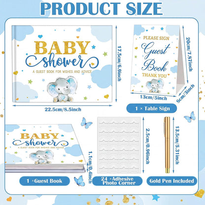 Fuyoooo 27 Pcs Safari Animal Baby Shower Guest Book Set Baby Shower Sign in Guest Floral Book Place Table Cards with Gold Pen Adhesive Photo Corner for Birthday Party