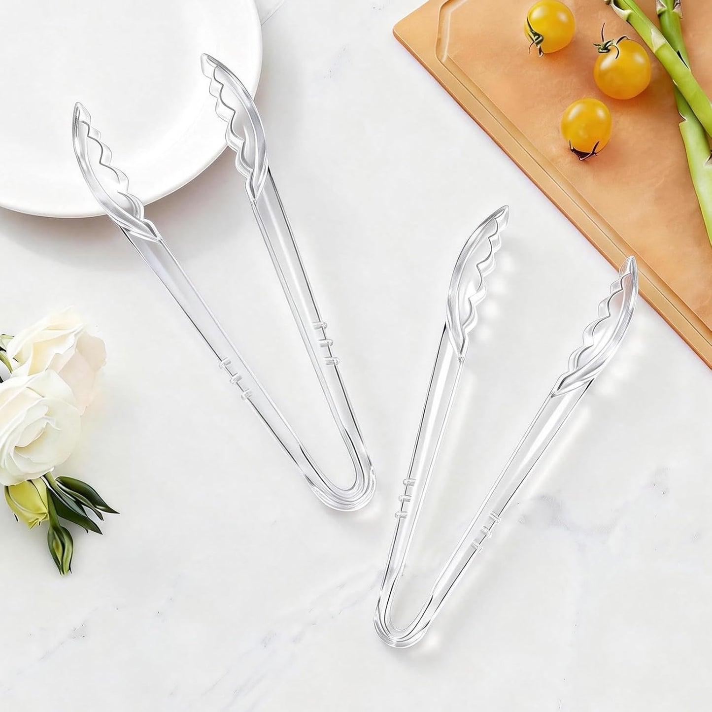 Mwellewm 24 Pc Plastic Tongs for Serving 9 Inch Bulk Reusable or Disposable Tongs Heavy Duty Hard Serving Utensils Set Large Salad Tong for Kitchen Party Food Buffet Appetizer BBQ Event Catering Black