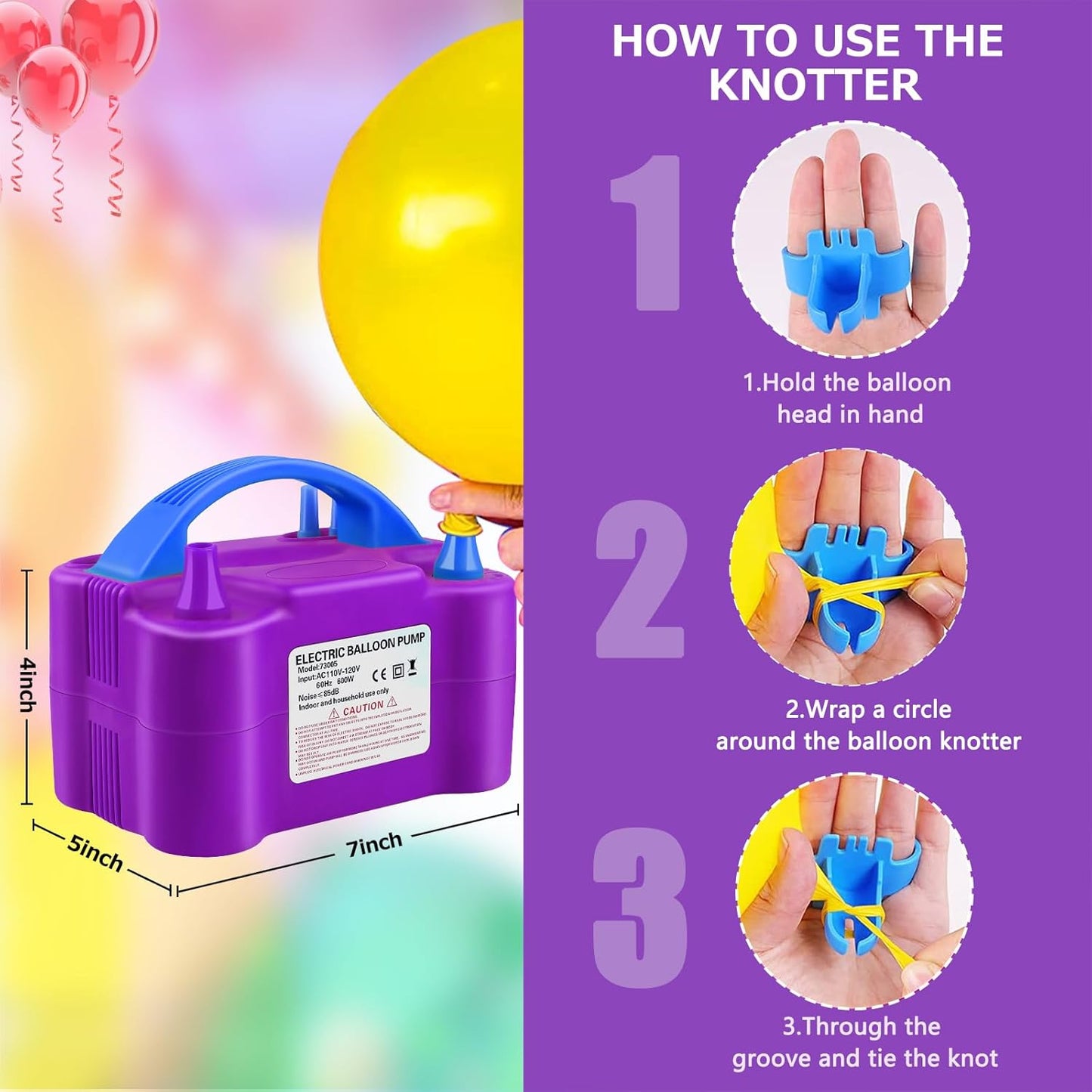 QIPUMP Balloon Pump Electric,110V 600W Balloon Blower Inflator Dual Nozzle Air Pump Balloons Inflator for Decoration, Party, Sport,Gifts:2 Balloon Tying Tools