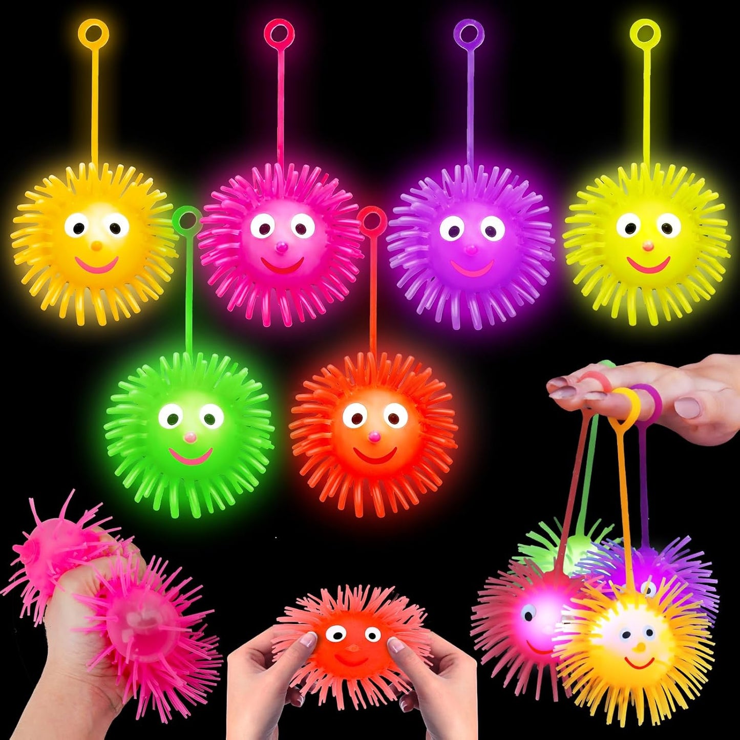 Basytodio 24 PCS Light Up Balls Party Favors for Kids 4-8 8-12 Sensory Squeeze Toys Bulk LED Puffer Balls Classroom Kids Prizes Goodie Bags Stuffers Pinata Fillers Birthday End of Year Students Gifts