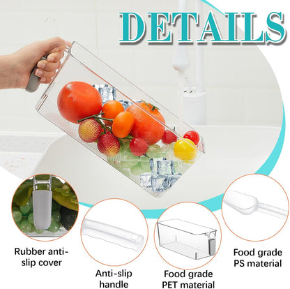 Havawish Ice Storage Bin and Flexible Scoop Set Plastic Freezer Bin with Pull Out Handle Storage Bucket Clear for Container with Scoop(Grey,10.83 x 4.92 x 4.33 in,Classic)