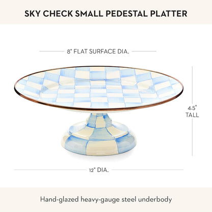 MACKENZIE-CHILDS Enamel Pedestal Platter, Round Cake Stand, Large, Black-and-White Courtly Check