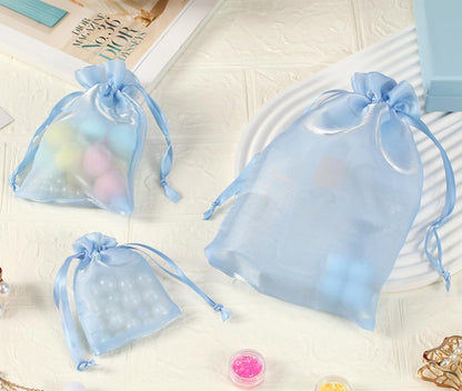QIANF 20 Pcs Peacock Blue Small Organza Bags 3X4 inch for Wedding Favors with Drawstring, Mini Mesh Gift Bags Jewelry Pouch for Candy Bridal Shower Party Favor Baby Shower Christmas