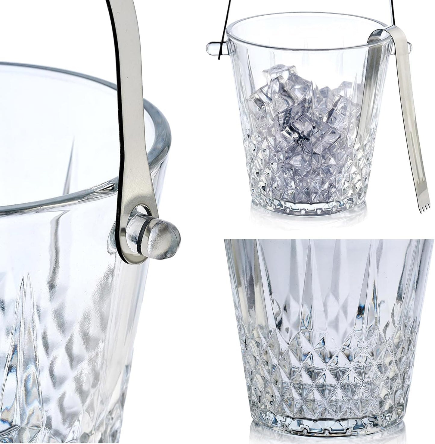 Glass Ice Bucket with Handle and Stainless Steel Tongs - Glass Ice Buckets for Party,Wine, Beer, Champagne, Cocktail Bar, Mini & Portable, 1000ml