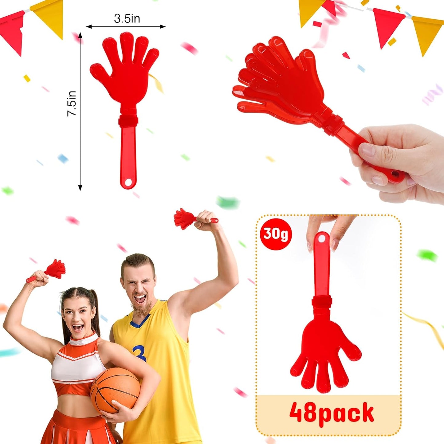 Junkin 48 Pcs Hand Clappers Bulk 7. 5 x 3. 5 Inches Noise Makers Party Favors Clapping Noise Maker Clacker for Birthdays Game Prizes Rewards Football Sporting Events Cheers Supplies (Black,White)