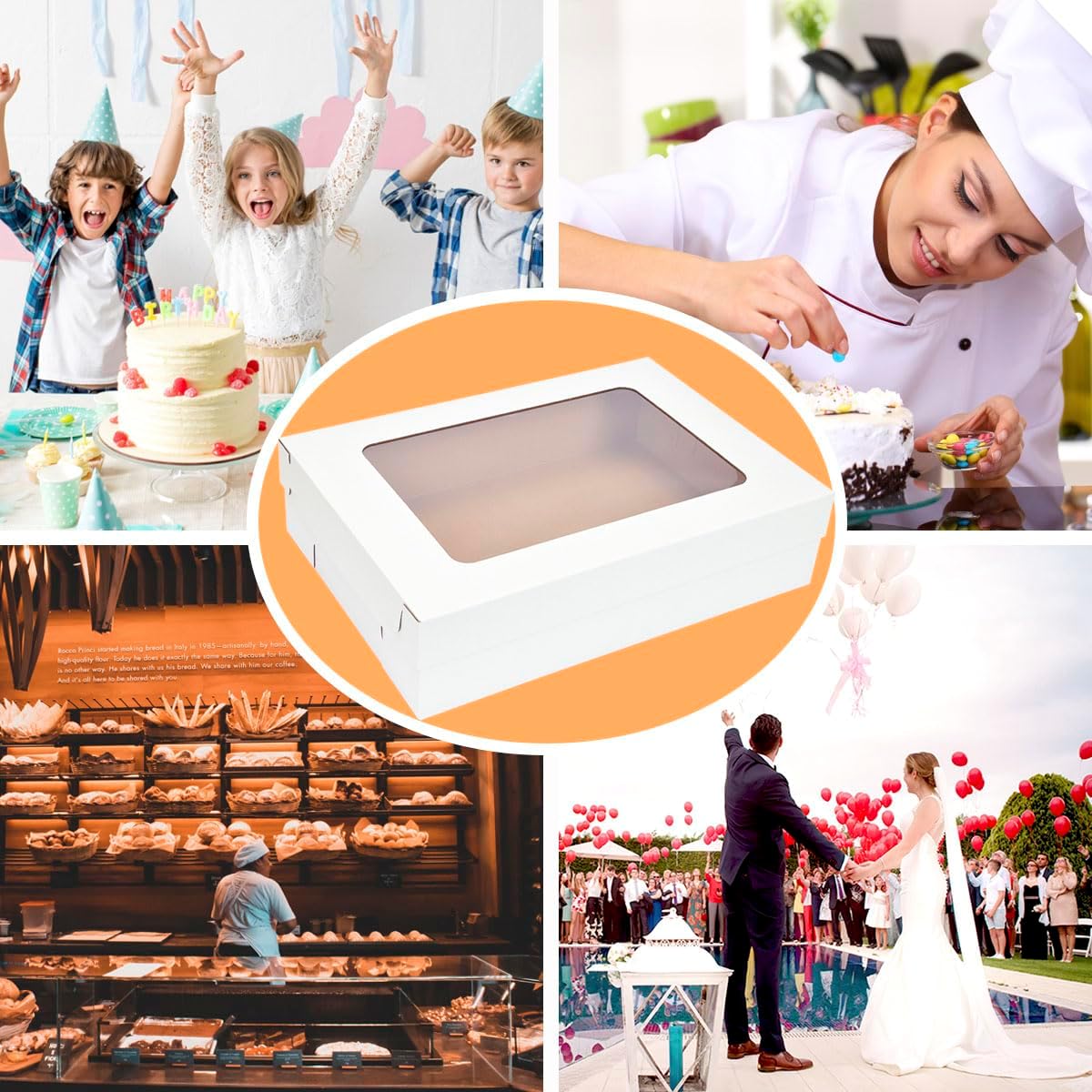 JJO 26x18x5 Inch Full Sheet Cake Boxes with Thick Cake Boards,5 Pack-Large Bakery Boxes Corrugated Rectangle Cake Boxes for 26x18 Inch Sheet Cake,Donuts,Brownie,Pastry Baking,Muffins,Cupcake