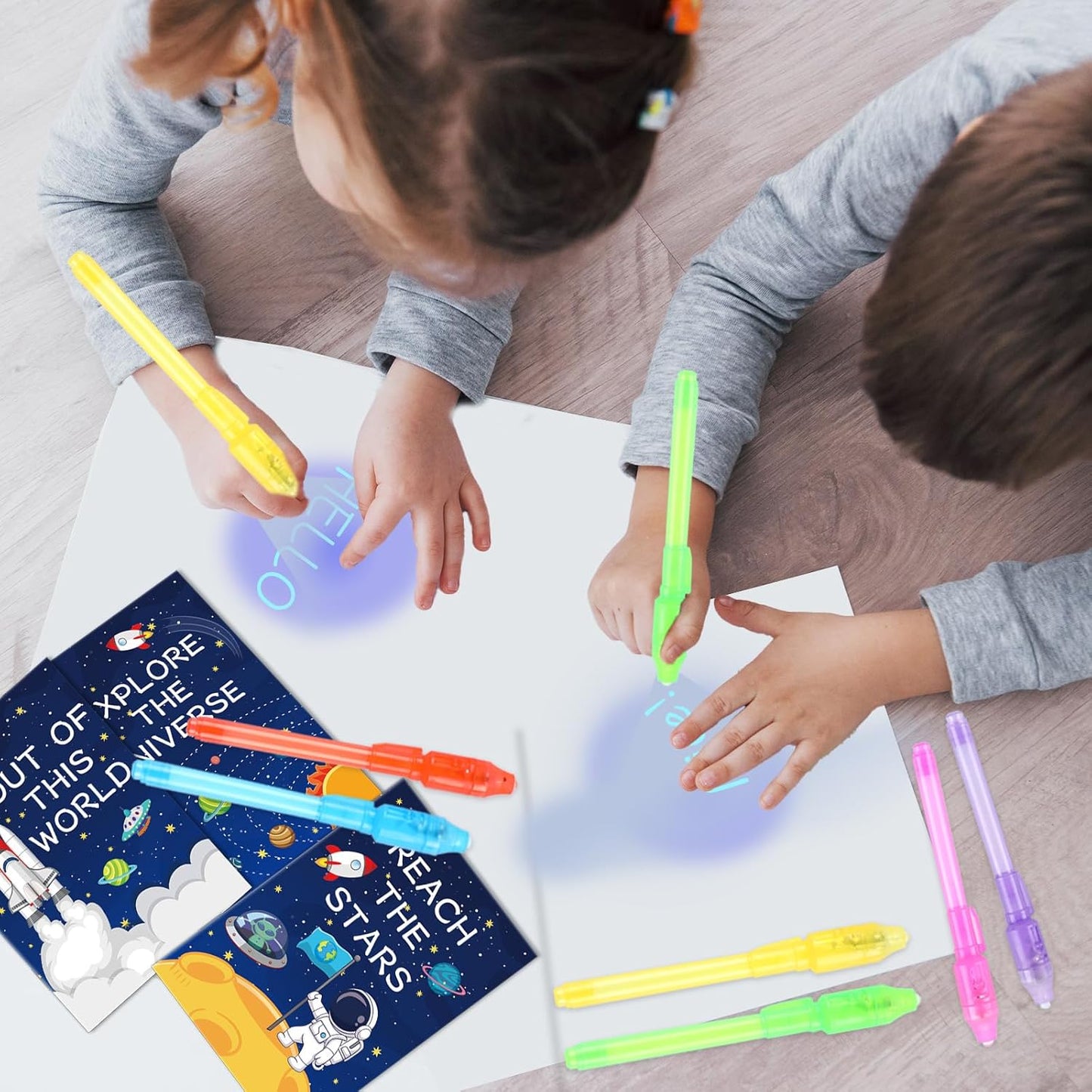 ZOIWA 48Pcs Outer Space Party Favors Notepads with Invisible Ink Pen Astronaut Party Favors Magic Spy Pens with Light Mini Space Notebooks for Kids Solar System Galaxy Party Gifts Goodie Bags Stuffers