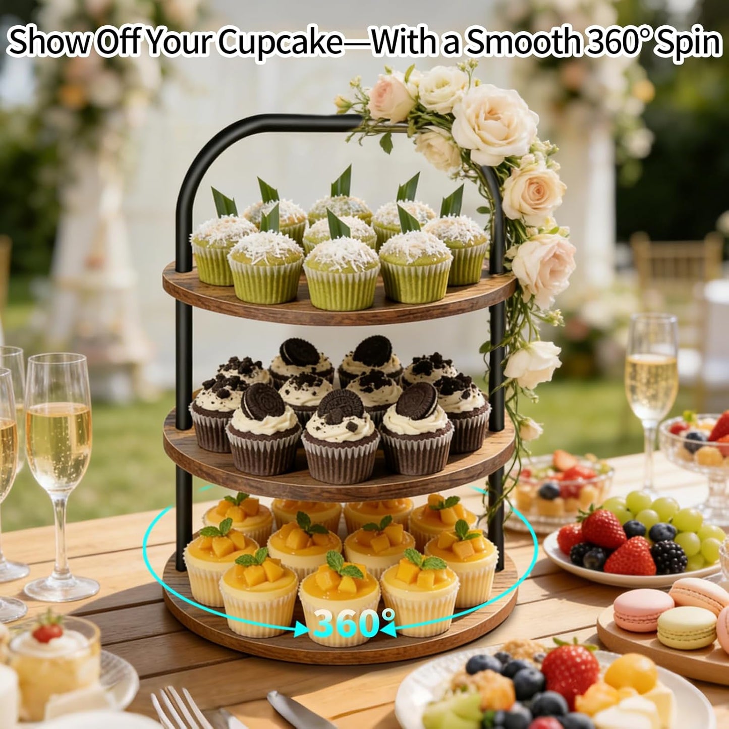 Cupcake Stand, Wooden Cupcake Stand for 100 Cupcakes 3 Tier Large Dessert Table Display Set Cupcake Tower Tiered Tray Stand Serving Tray for Party Supplies Vendor Display Farmhouse Decor
