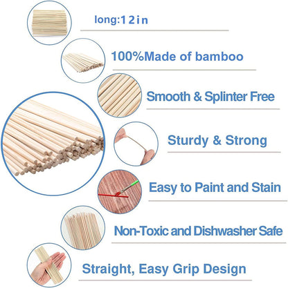 DaTpuik 1/4 x 12 Inch 25PCS Dowel Rods Wood Sticks Wooden Dowel Rods - Unfinished Bamboo Sticks - for Crafts and DIYers