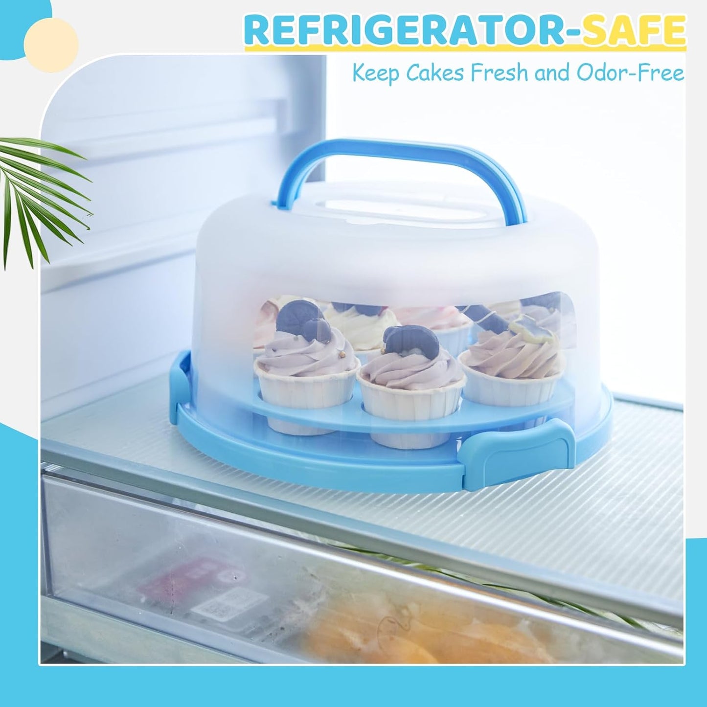 Cake Carrier with Lid and Handle, Ohuhu BPA-Free Cake Containers Cake Holder for 10 inch Cake with 2 Handle Cupcake Carrier - Plastic Cover Two Sided Base for Transport Pie Nut Fruit Mothers Day Gifts