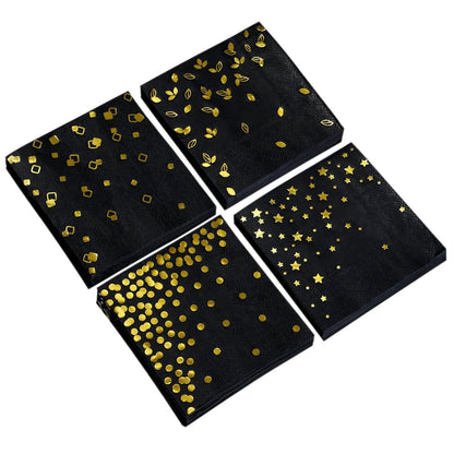 100 PK Gold Napkins - 4 Assorted Designs - 3-Ply Cocktail Napkins Folded 5 x 5 Inches Bar Napkins Disposable Party Napkins Paper Napkins Dinner for Wedding Baby Shower Birthday Graduation 2023