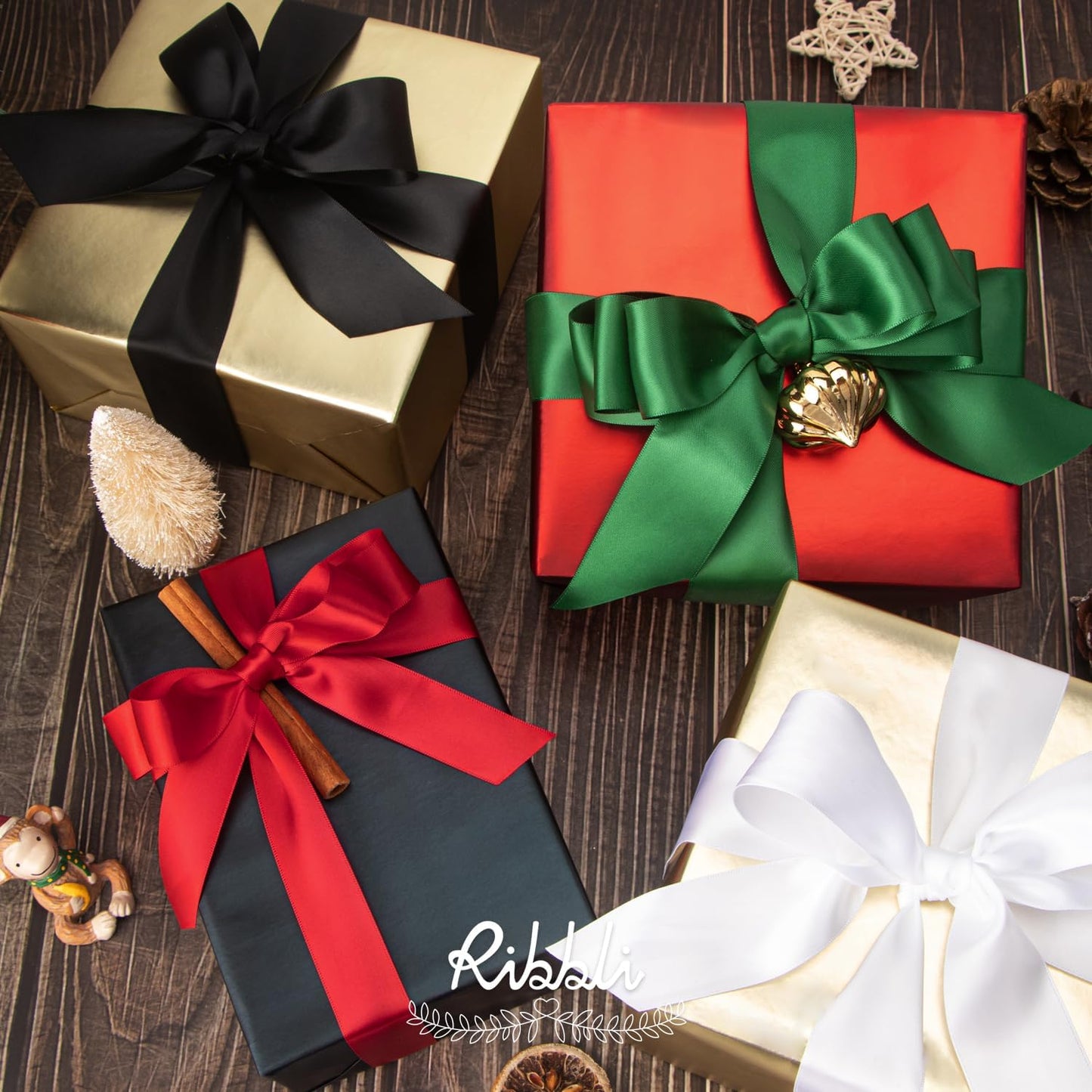 Ribbli Double Faced White Satin Ribbon,3/8” x Continuous 25 Yards,Fabric Ribbon use for Bows Bouquet,Gift Wrapping,Floral Arrangement