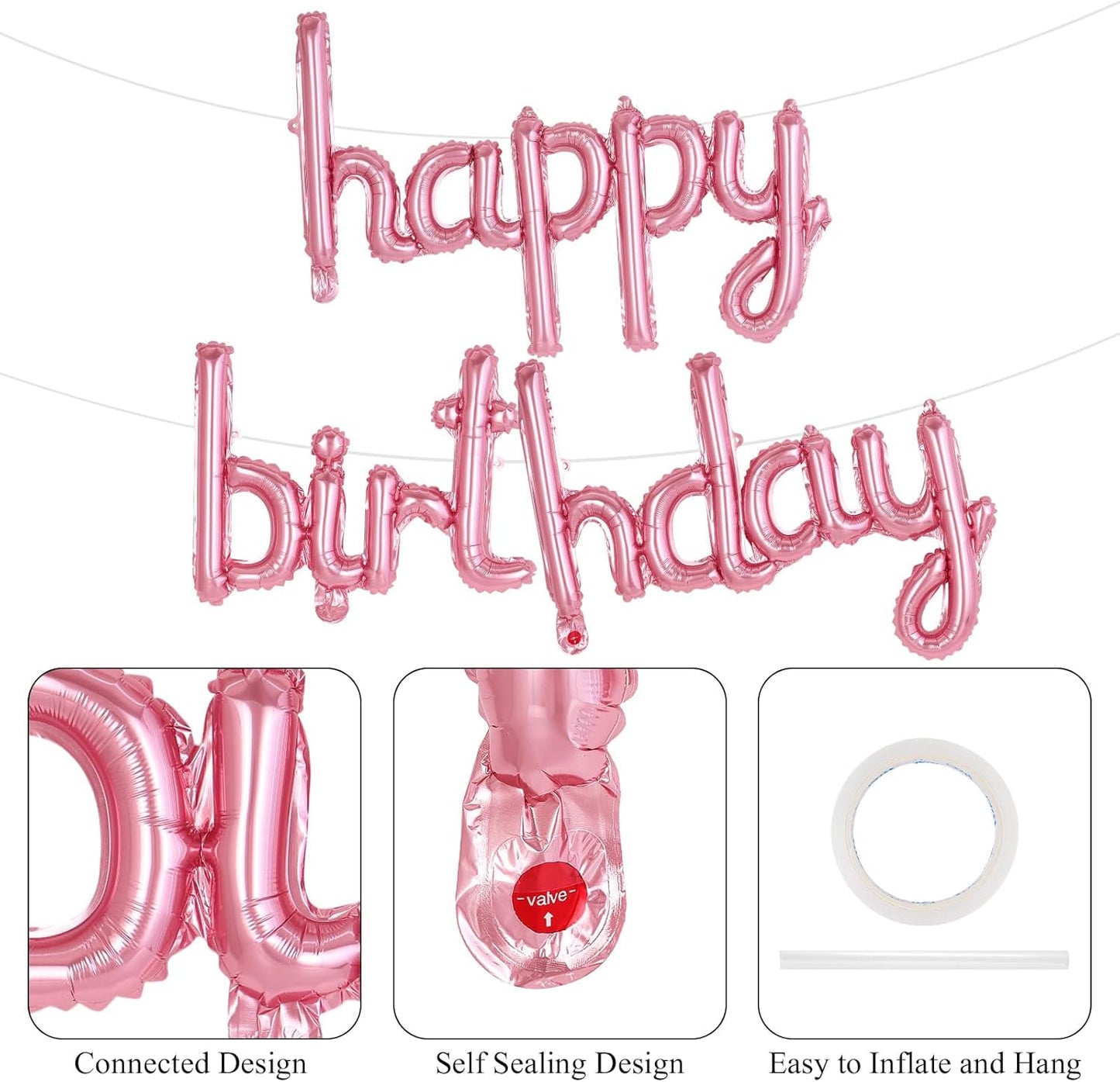 Happy Birthday Balloons Banner Foil Letters Balloons Connected, Personalized Birthday Signs for Women Men Boys Girls Birthday Party Decorations, Small Gold