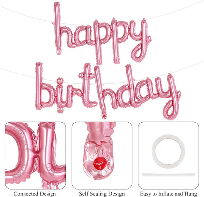 Happy Birthday Balloons Banner Foil Letters Balloons Connected, Personalized Birthday Signs for Women Men Boys Girls Birthday Party Decorations, Small Gold