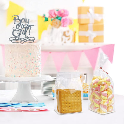 Gusseted Flat Bottom Cellophane Bags with Paper Insert 50Pcs 4x2x8 Inches Smore Bags