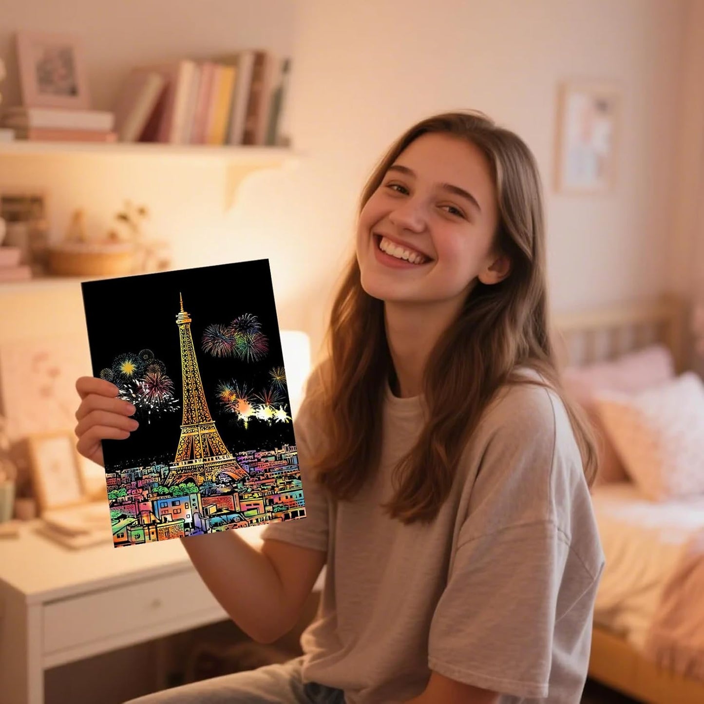 Scratch Art Book(A4-10Page) for Adults & Teens – ASMR Stress-Relieving Scratch Off Art | Paint by Scratch Kit Set | Travel Landmarks & Engraving Art | Creative Gift for Adults (Colorful City Series B)