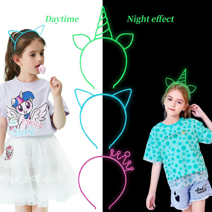 ZIRICHER 6 Colors Glow in the Dark Headbands, Plastic Light Up Hair Band Crowns Luminous Headband For Girls Party Headbands