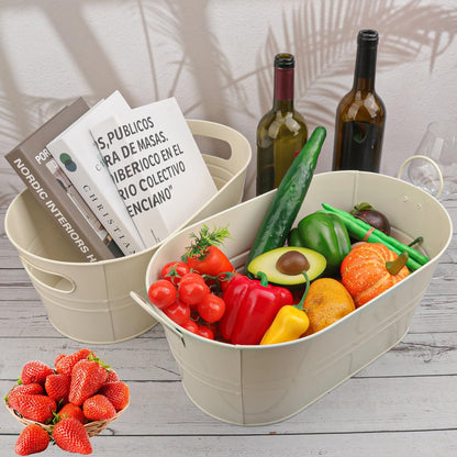 3 PCS 15.3 x 9 x 6 inches White Metal Galvanized Tub with Iron Handles, 3 Gallon Beverage Tubs for Parties, Large Ice Buckets for Beer, Wine, Cocktails & Outdoor Events