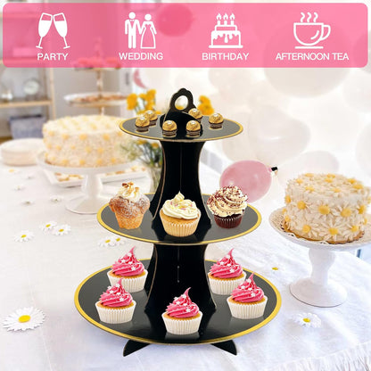 Soleebee 3-Tier Round Cupcake Stand, Cardboard Cupcake Tower, Dessert Cup Cake Stand Tower for Birthday Wedding Party Decoration, Cupcake Tier Stand 1 Set (Hot Pink)