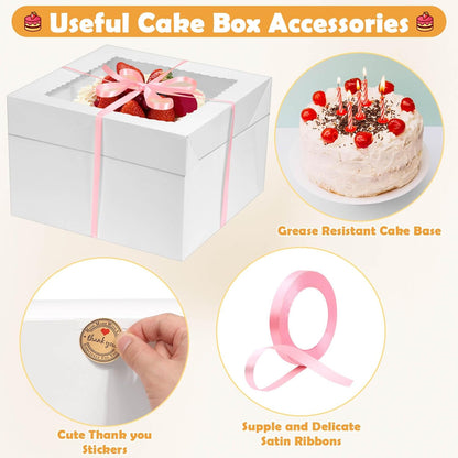 12 Pcs Cake Boxes 12 inch,12x12x8 Inches Cake Box with Window, 5 Pcs Tall 12x12 Cakes Boxes with 5 Pcs Cake Boards, Large Baking Boxes, White Square Cakes Containers for Multi-Layer Cakes