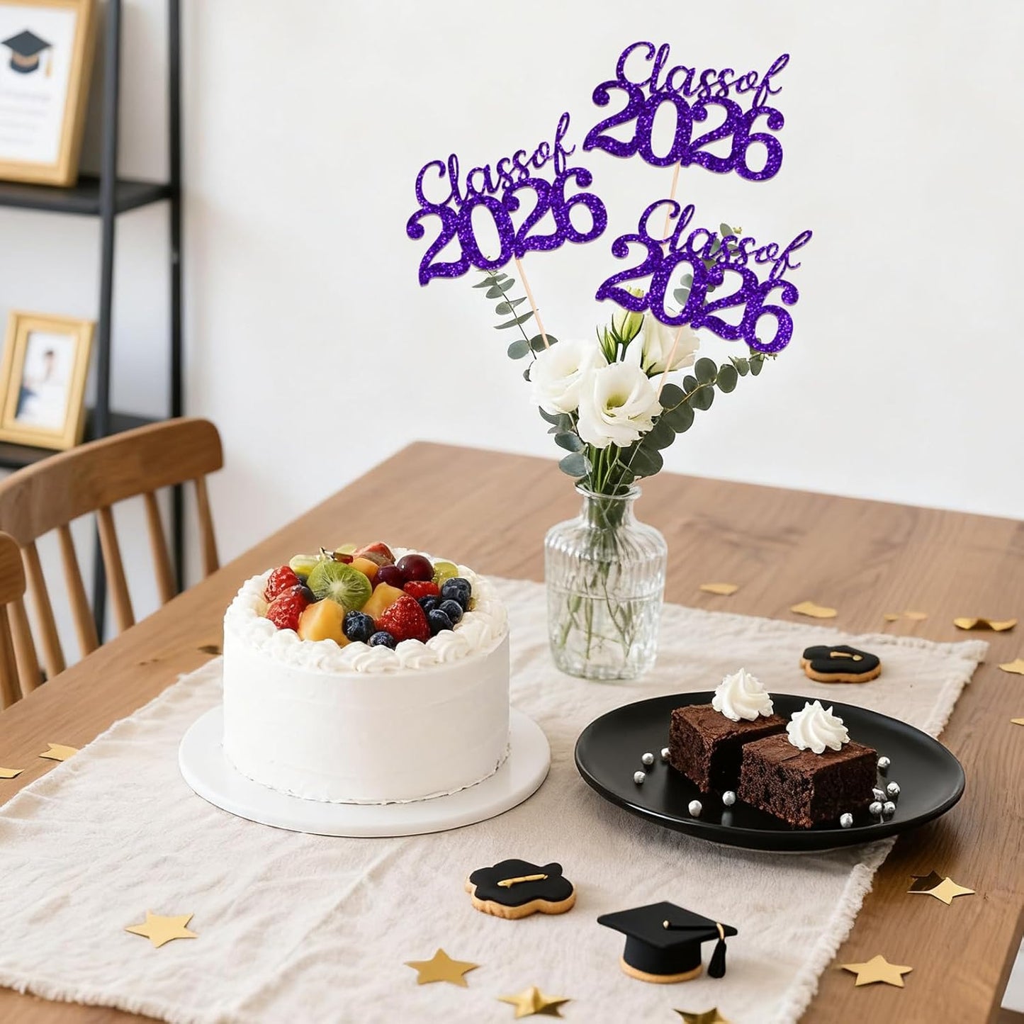 Gold Class of 2026 Double-sided Graduation Table Centerpieces, 12 Pcs Grad Party Decorations with Sticks, Graduation 2026 Party Supplies for Table Decor