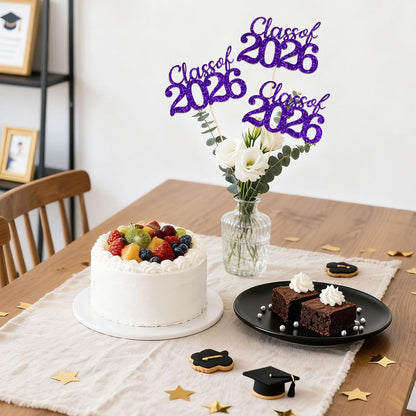 Gold Class of 2026 Double-sided Graduation Table Centerpieces, 12 Pcs Grad Party Decorations with Sticks, Graduation 2026 Party Supplies for Table Decor