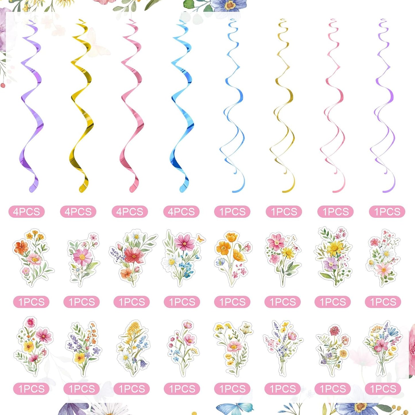 36 Pcs Wildflower Hanging Swirl Decorations Flower Birthday Decorations Floral Swils for Women Spring Party Wedding Baby Shower Supplies