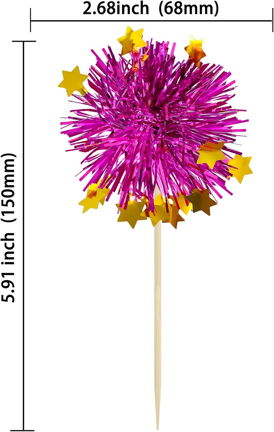 Ephlyn 30Pcs Foil Firework Cupcake Toppers Sparkle Tinsel Cupcake Picks Drink Stirrers Cocktail Food Fruit Toothpicks for Baby Shower Graduation Party Supplies White