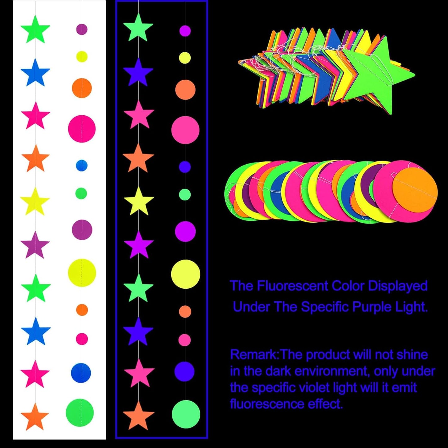 508ft UV Neon Paper Garland Crepe Streamers Glow in The Dark Party Supplies Garland Neon Party Decorations Streamers for Blacklight Reactive Fluorescent Wedding Birthday Party Decorations